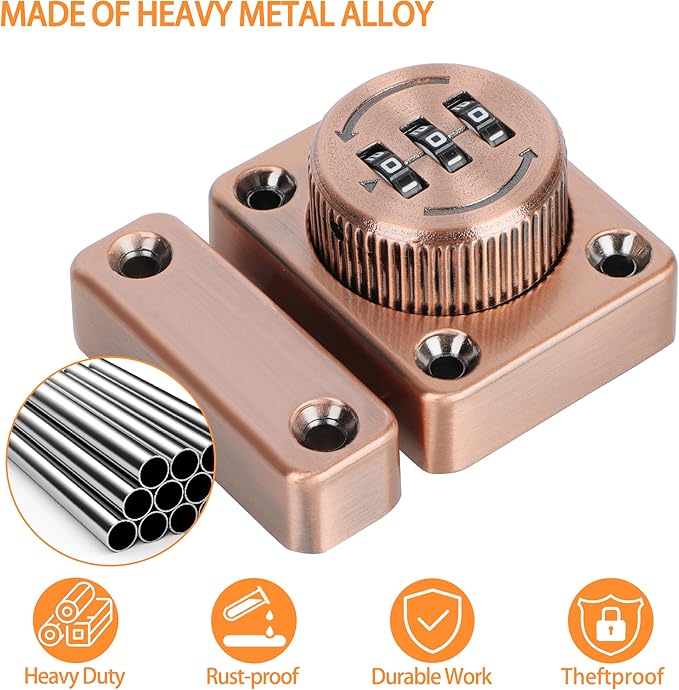 Alise Password Gate Latch Slide Bolt Latches Lock,Safety Double Sided Gate Hardware Locks,MSS002-R Red Antique Copper