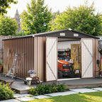 10x12 FT Outdoor Storage Shed, Utility Steel Tool Shed with Lockable Door and Air Vents, Galvanized Metal Shed for Garden Backyard Patio Lawn (10'x12', Brown)