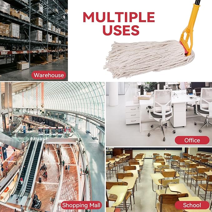 Commercial Heavy Duty Mop Heads Replacement for Rubbermaid: 6 Packs Industrial Wet Mop Head for Floor Cleaning - Cotton Looped-Open String Commercial Products Wet Refills