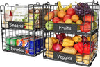 JKsmart Pantry Organizers and Storage, 4 Pack XL Stackable Wire Baskets with NamePlates, Metal Storage Bins for Snack Can Fruit Vegetable Spice
