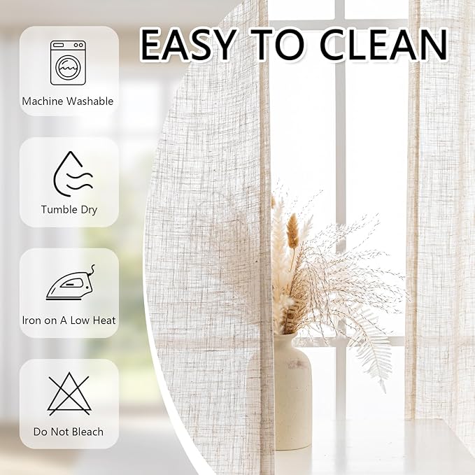 MYSKY HOME Living Room Curtains for Windows, Semi Sheer Linen Curtains Boho Room Decor Sliding Glass Patio Doorways Pinch Pleated Light Filtering Privacy Protect Soft Texture, 40" x 90", Linen, 2 PCS