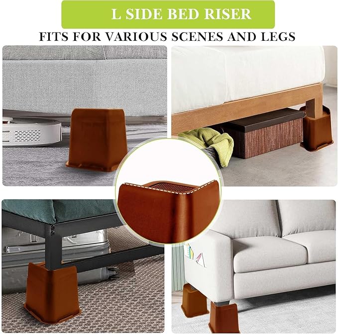 Bed Risers 1 inch, 2 inch, 3 inch, 4 inch, 6 inch, 8 inch Heavy Duty, Oversized Furniture Riser for Couch Sofa Table Chair Leg Frame Dorm, Support up to 6000 Lbs (Brown 6 Pack, 4 inch)