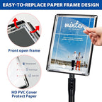 2Pack 8.5x11 Inch Adjustable Pedestal Poster Sign Stand, Heavy Duty Floor Standing Sign Holder Stand Aluminum Snap Open Frame for Vertical and Horizontal View Sign Displayed(Black)