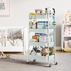 TOOLF 4-Tier Metal Rolling Cart with Wheels, Storage Utility Organizer Cart for Kitchen, Bathroom, Office, Baby Essentials & Makeup - Lockable Casters, Easy Assembly, Large Capacity, Green