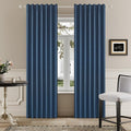 DUALIFE 90 Inch Blackout Blue Curtains Boho, Thermal Insulated Curtains for Summer Heat for Bedroom Living Room Linen Pleated Drapes 90 Inches Long Rod Pocket(50W x 90L x 2 Panels)