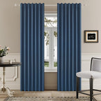 DUALIFE Faux Linen Blackout Blue Curtains 80 Inch Long,Farmhouse Back Tab Rod Pocket Curtains Room Darkening Thermal Insulated Drapes for Bedroom Living Room,W50 x L80,2 Panels