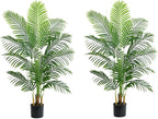 2 Pack Artificial Palm Tree 5FT Artificial Plants Indoor Tropical Fake Palm Tree Areca Floor Plant in Black Pot with 13 Trunks & Real Bark Design, Faux Palm Plant for Outdoor Patio Home Office Decor