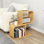 Giantex S-Shaped Bookcase Set of 2, 2-Tier Bamboo Bookshelf with 2 Open Cubes, Geometric Corner Display Shelf, Decorative Storage Organizer, Floor Storage Rack for Living Room, Home Office, Natural
