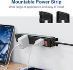Wall Mount Power Strip,Flat Plug Power Strip with Switch,6ft Extension Cord,6 Outlets, Flexible Installation for Home, Office,and School,ETL Listed,Black (6ft,6 outlets)