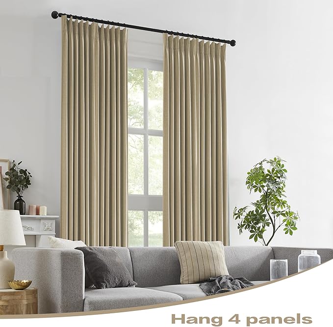 DUALIFE Taupe Blackout Pinch Pleated Curtains for Bedroom 84 Inch Length, Linen Blended Farmhouse 100% Blackout Thermal Insulated Back Tab Drapes with Hooks for Track System 2 Panels W40xL84