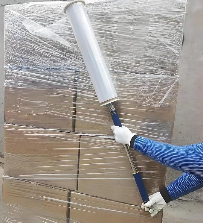 Long Handle Stretch Film Dispenser – 47" Heavy Duty Shrink Wrap Pole Tool – Fits 2-3" Core & 6-20" Film Width – Easy Pallet Wrapping