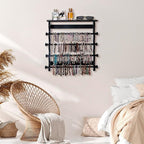 4-Tier Wall-Mounted Wooden Bracelet Holder – Black Jewelry Display with Storage Shelf, Hanging Organizer for Bracelets, Bangles, Watches, Necklaces & Accessories – Space-Saving Jewelry Rack for Home