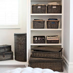 The Basket Lady Pole Handle Wicker Storage Basket, Large, 18 in L x 14.5 in W x 9 in H, Antique Walnut Brown