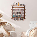 Donmills 4-Tier Wall-Mounted Wooden Bracelet Holder – Brown Jewelry Display Rack with Top Shelf for Perfume, Sunglasses & Accessories – Hanging Organizer for Bracelets, Bangles, Watches & Necklaces