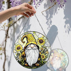 8″ Stained Glass Window Hanging Ornament, Sunflower Gnome Stained Glass Suncatcher Ornament, Sun-Catcher Window Decor | Christmas & Birthday Gifts, Festival Gifts | Gift for Her