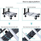 LEADALLWAY Foldable Push Cart Aluminum Alloy Platform Cart with 4-Wheel,Adjustable Length,330-LB Capacity(with 2 Ropes)
