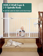 Babelio 36.5-57" Extra Wide Baby Gate with Cat Door,Auto Close&Two Way Swing,Pressure Mounted Dog Gates for Stairs,Doorways,Includes 4 Wall Cups and 3 Extension Pieces,White