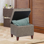 Asense Square Storage Ottoman Faux Leather Upholstered Footrest Footstool with Wooden Legs, Grey