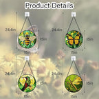 Stained Glass Window Hanging 4 Pcs Set Green Plants Yellow Insect Theme 6.3" - Suncatcher Door Garden Sun Catcher Decor Birthday Christmas for Mom Woman Nana Men