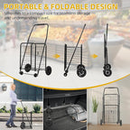 DWVO Folding Shopping Cart with Wheels, Rolling Foldable Grocery Cart for Seniors, Portable Collapsible Utility Cart for Shopping Groceries Laundry Stair Climbing Storage