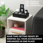 Holme & Hadfield Premium Wooden Phone Docking Station with Drawer – Nightstand Organizer for Charging Phone & Earbuds – Declutter Your Space with Felt-Lined Protection & Watch Pillar – Gift For Men