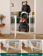 Babelio Baby Gate with Adjustable Cat Door,29-43" Auto Close Durable Pet door for Stairs,Doorways and House,Pressure Mounted,Easy Install,Effortless Walk Thru,White