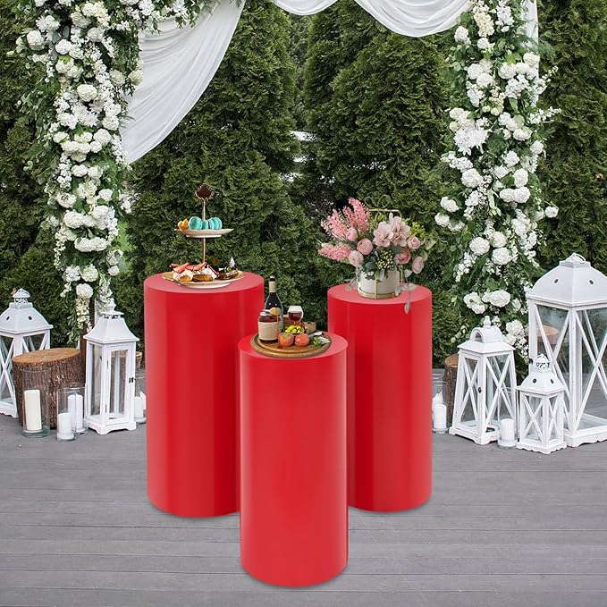Eapmic Pedestal Stands for Party, Cake Pedestal Stand, Dessert Table Display Plinth Pillars, Sculpture Display Column Decoration Cube for Wedding Birthday (Red, Cylinder-3Pcs(27.56"+26"+23.62"))