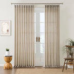 Beige Sheer Pinch Pleated Curtains 105 Inches Long 2 Panels,Back Tab Pleated Drapes Hooks Thick Linen Textured Boho Farmhouse Curtain for Dining Bedroom 70 Inch Wide Each Panel