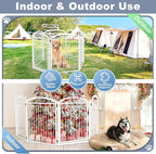 Full Metal Free Standing Dog Gate with Door for Indoor Outdoor, 144'' Extra Wide 32'' Tall Dog Gate for Doorways,Large Openings,Decks,Freestanding Portable Pet Fence(6 Panels,Black)