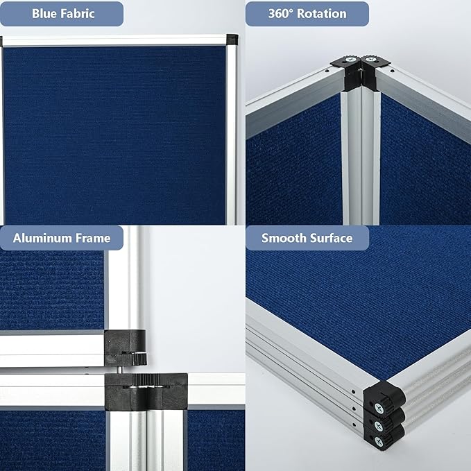6 Portable Display Panel System, 82.6" H x 70.8" W Trade Show Presentation Board, Folding 6 Show Panels Exhibition Boards 6 Single Sided Panels Blue Hook & Loop-Receptive Fabric