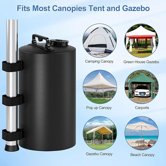 Canopy Water Weights Bag, 88 lb Tent 4 Leg Weights Bag, Portable 10L Water Bag Windproof Fixed Canopy Weights Bag, for Outdoor Pop Up Tent, Canopies, Gazebo, Shelter, 4 Pack (10L Black)