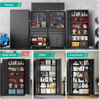 SISESOL Metal Storage Cabinet with 2 Doors and 6 Shelves,71" Lockable Garage Storage Cabinet,Black Metal Cabinets with Lock,Locking Steel Cabinets for Home,Office,Garage,Shop,School