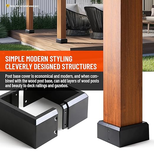 6"x6" (Actual: 5.5"x5.5") Deck Post Base Cover Split, Aluminum Post Base Trim Skirt Decorative Black 8Pack