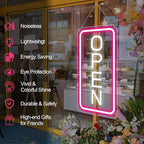 inShareplus 22.8"x 11.8" Open Signs for Business, Super Bright Sign Open, Neon Open Sign with ON/OFF Switch adapter, Electric Light up Sign for Stores, Restaurants Window (Pink&White Vertical)