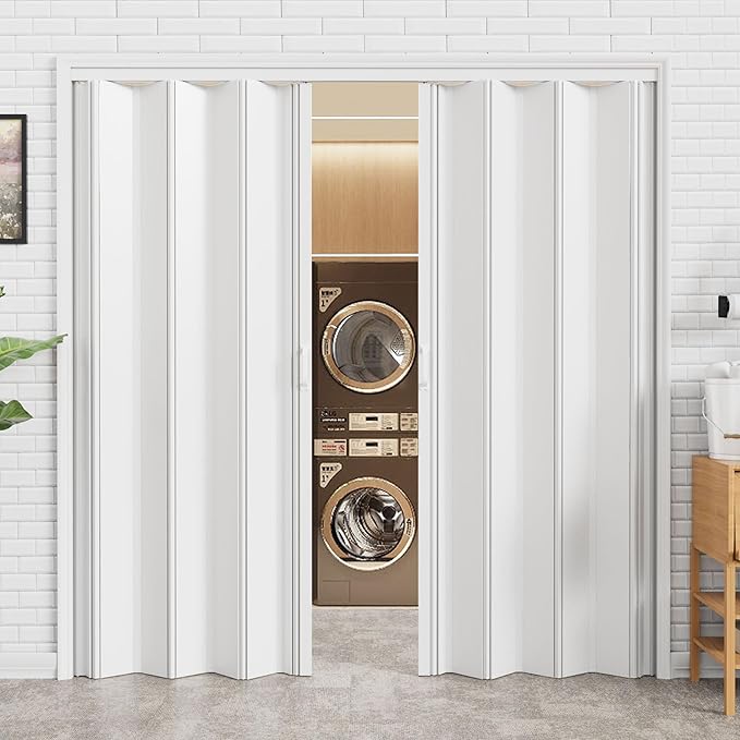 97"-120" x 80" Accordion Doors Interior - Three Installation Options, Vinyl PVC Bifold Accordion Closet Doors, Includes Door & Mounting Hardware, Handle, Temporary Folding Door for Doorway Pantry