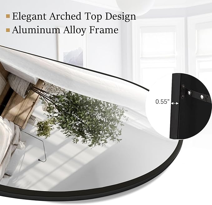 Floor Full Length Mirror, Arched Mirrors Full Length 81"x41" Freestanding Large & with Aluminum Frame&Wall Mounted & Hanging or Leaning& Full Body Mirror for Bedroom, Black