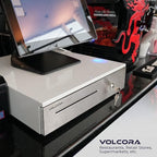 Volcora Cash Register Drawer for Point of Sale System 16" Stainless Steel Front & Removable Coin Tray, 5 Bill/6 Coin, 24V, RJ11/RJ12 Key-Lock, Media Slot, Cash Till, Money Drawer for Businesses, White