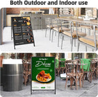 2 Pack Heavy Duty A-Frame Sidewalk Sign 24 x 36 Inch, Portable Double-Sided Sandwich Board Slide-in Folding Metal Signboard with 4 Plastic Poster Boards