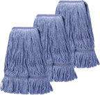 kCarpolyGeneral Cleaning Mop Heavy Duty Commercial Replacement, Heavy Duty Mop Head Commercial Replacement ，Wet Industrial Blue Cotton Looped End String Head Refill (Pack of 3) Blue