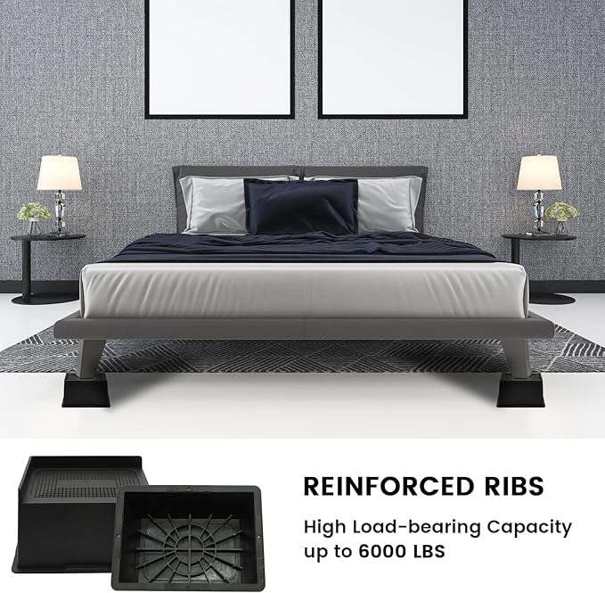 Bed Risers 6 Inch Heavy Duty, Oversized Furnitures Risers 6 inch Support 6000 lbs, Bed Table Rising Blocks, Fits for Couch, Sofa, Chair, Furniture Lifts 6 Pack（Black 6'' 6 Pack）