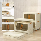 Plastic Stackable Storage Bins with Lids and Wheels, 179.2QT-89.6QT*2Tier Foldable Closet Organizers and Containers, Collapsible Clear Drawer Storage Cabinet with Doors Ivory White