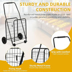 DWVO Folding Shopping Cart with Wheels, Rolling Foldable Grocery Cart for Seniors, Portable Collapsible Utility Cart for Shopping Groceries Laundry Stair Climbing Storage