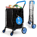 SereneLife Small Compact Folding Shopping Cart with Removable Waterproof Liner – 360° Swivel Wheels, Rust‑Proof Steel Frame, 70 lb Capacity – Portable Grocery, Laundry & Travel Cart (Blue)
