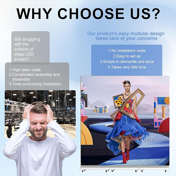 Indoor LED Digital Signage Display with P1.86, LED Poster Screen Frameless Splicing, Advertising Display USB Plug-and-Play & Remote Control for Giant Commercial Events & Rentals (Black, 2-Panels)