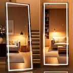 Full Length Mirror with Lights, 71" x 28" LED Lighted Floor Standing Body Mirror, Dimmable & 3 Color Lighting for Bedroom, Cloakroom, Dressing Room, Tempered Glass, Square Black