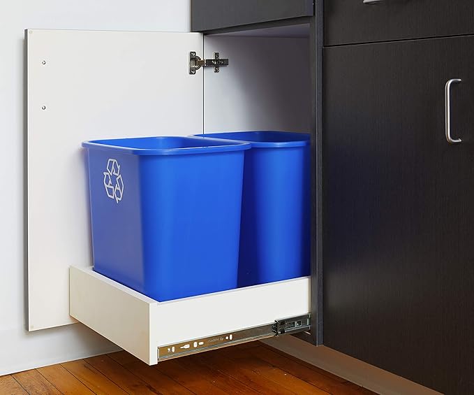 United Solutions 7 Gallon / 28 Quart Space Saving Recycling Bin, Fits Under Desk and Small, Narrow Spaces in Commercial, Kitchen, Home Office, and Dorm, Easy to Clean, Recycle Blue (Pack of 12)
