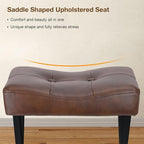 18-Inch Leather Vanity Stool Chair, Vanity Bench with Metal X-Leg, Ottoman Accent Stool with Thick Padded Saddle Seat, Dark Brown