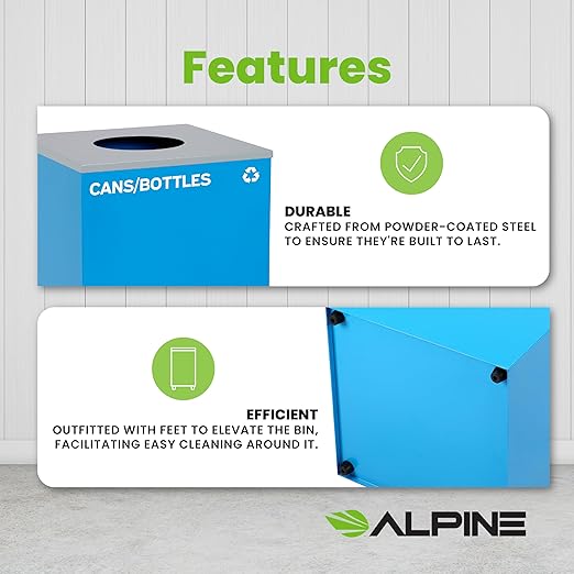 Alpine Circle Lid Industries 29 Gallon Sturdy Steel Cube Recycling Container, Square Opening - 3 Color Cans Available Sold Separately (Lid Circle Opening)