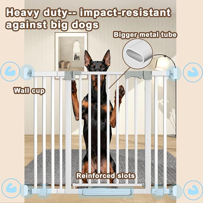 41'' Extra Tall Baby Gate for Large Dogs Pets Indoor No Jumping Over, 30-49.2'' Wide Heavy Duty Puppy Gate for Doorways, Pressure Mounted Metal Gate for Child Toddler No Tools Needed(White)