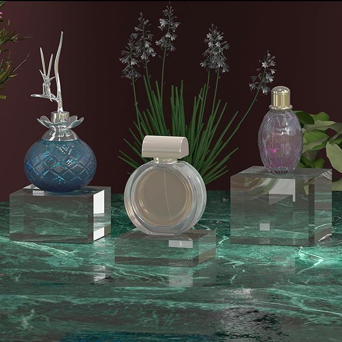 Acrylic Display Stands, 3 Graduated Sizes Acrylic Block Riser for Displaying Collection, Crystal Clear Acrylic Cube Pedestals for Jewelry Glass, Gem and Collectables, 2set